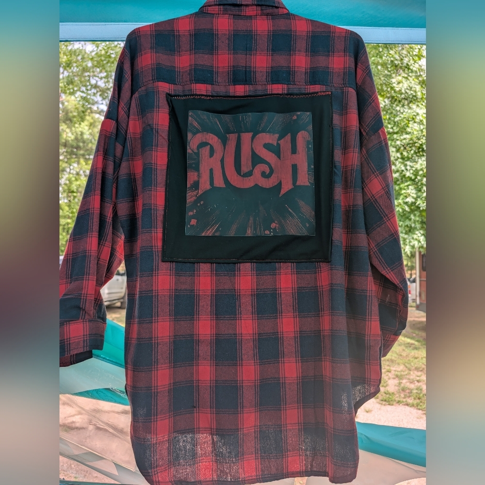 RUSH BAND Upcycled Flannel Plaid Shirt Hand Crafted